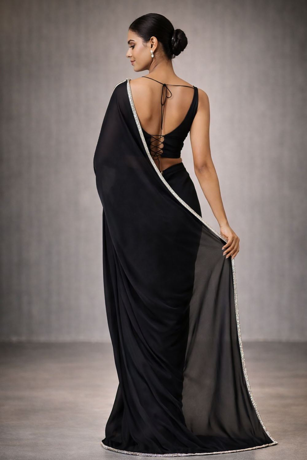 Tia Black Monochrome Satin One Minute Saree