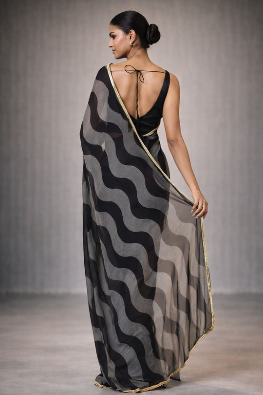 Tanisha Black & Off-White Embellished Border With Geometric Print Ready to Wear One Minute Saree