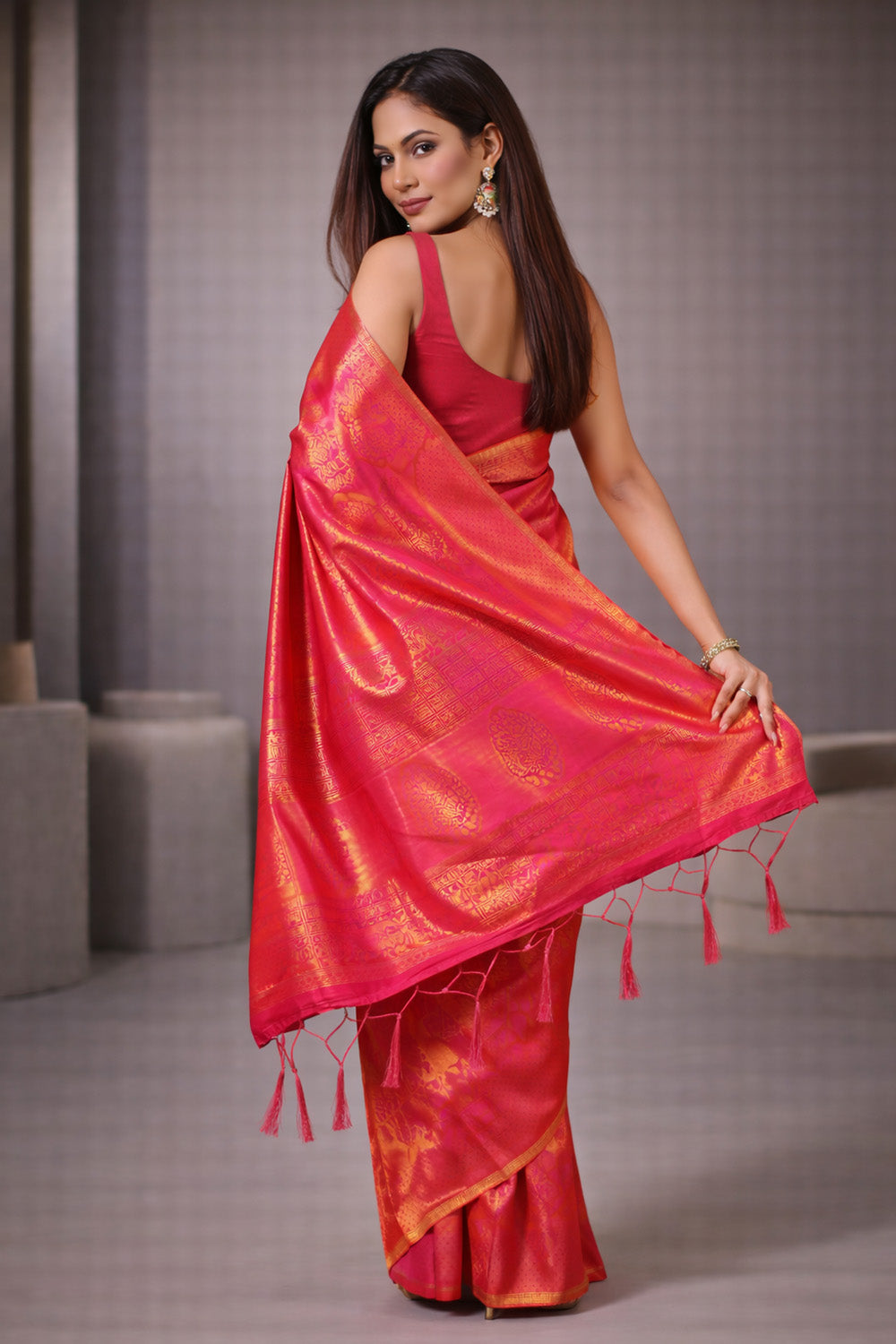 Kumbhi Pink Handloom Weaving Silk One Minute Saree