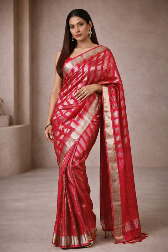 Jada Red Viscose  Woven Ready to Wear One Minute Saree