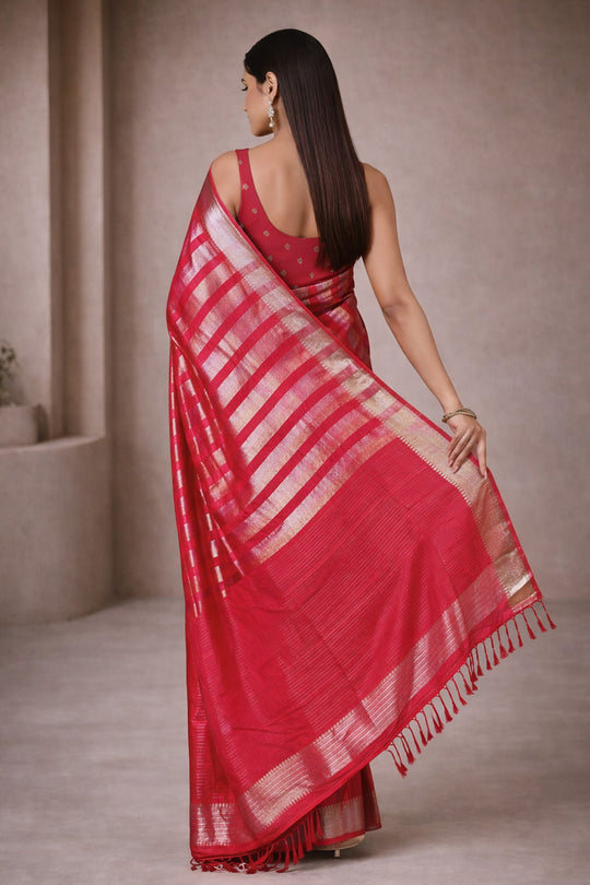 Jada Red Viscose  Woven Ready to Wear One Minute Saree