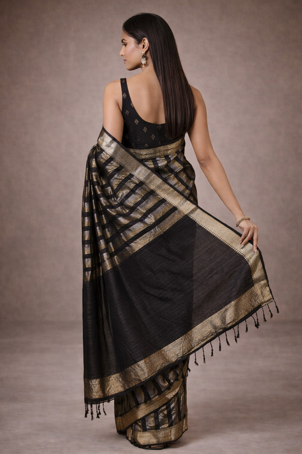 Jada Black Viscose Woven Ready to Wear One Minute Saree