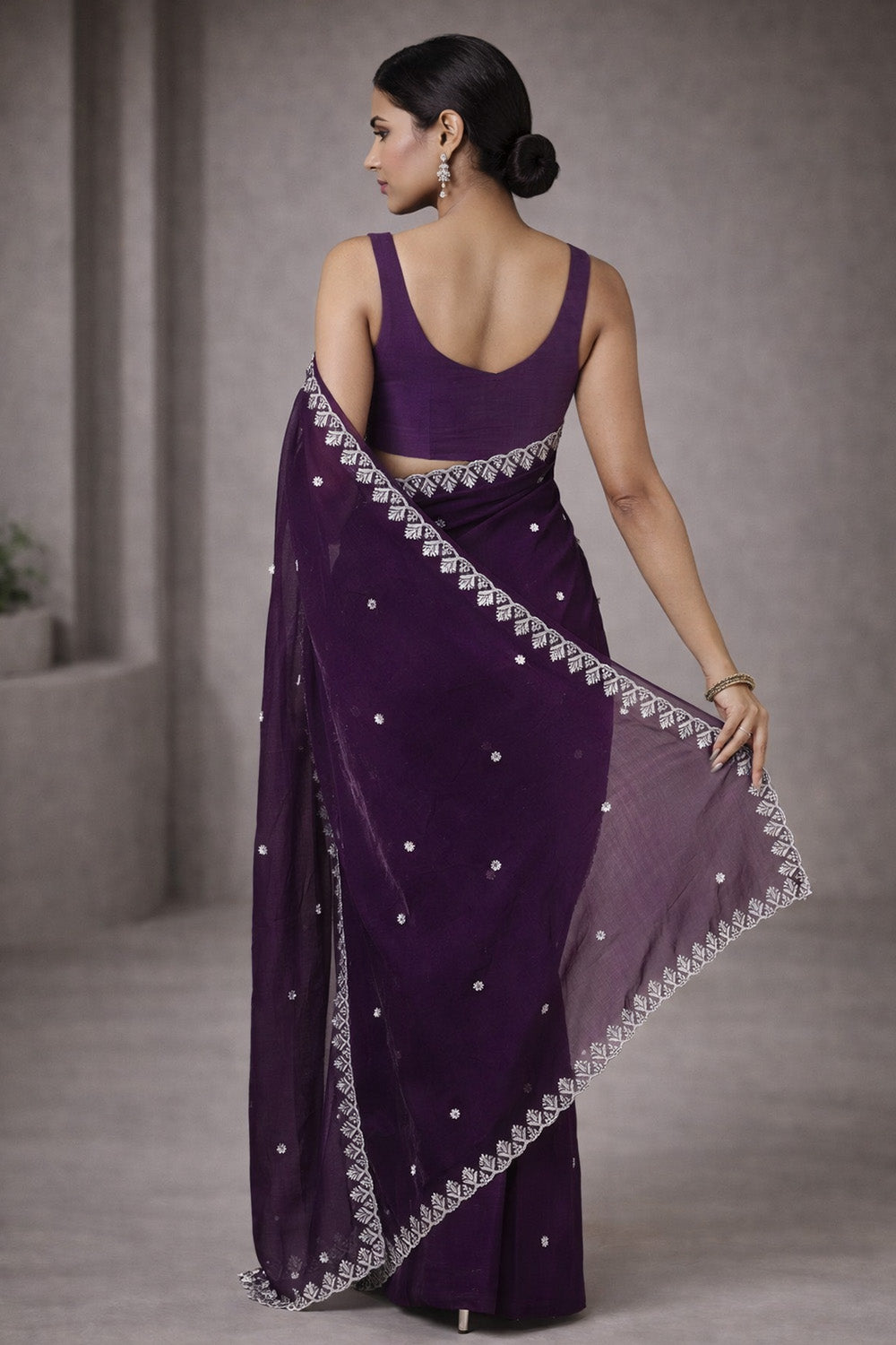 Mira Purple Paper Silk Embroidered Ready to Wear One Minute Saree