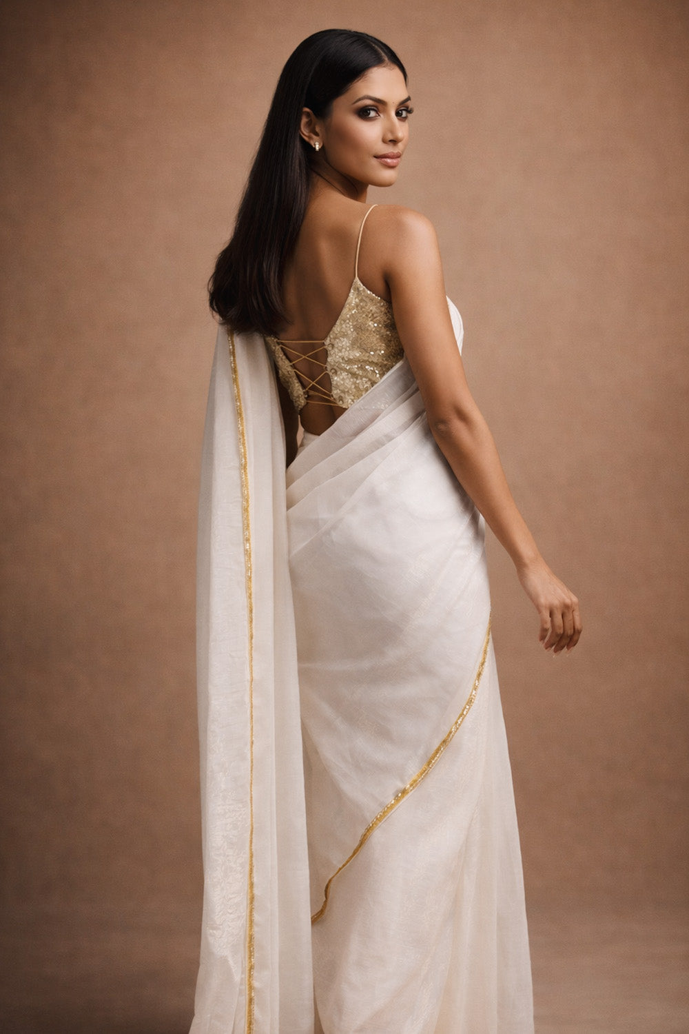Avya White Tissue  Saree with Embellished Border Ready to Wear One Minute Saree