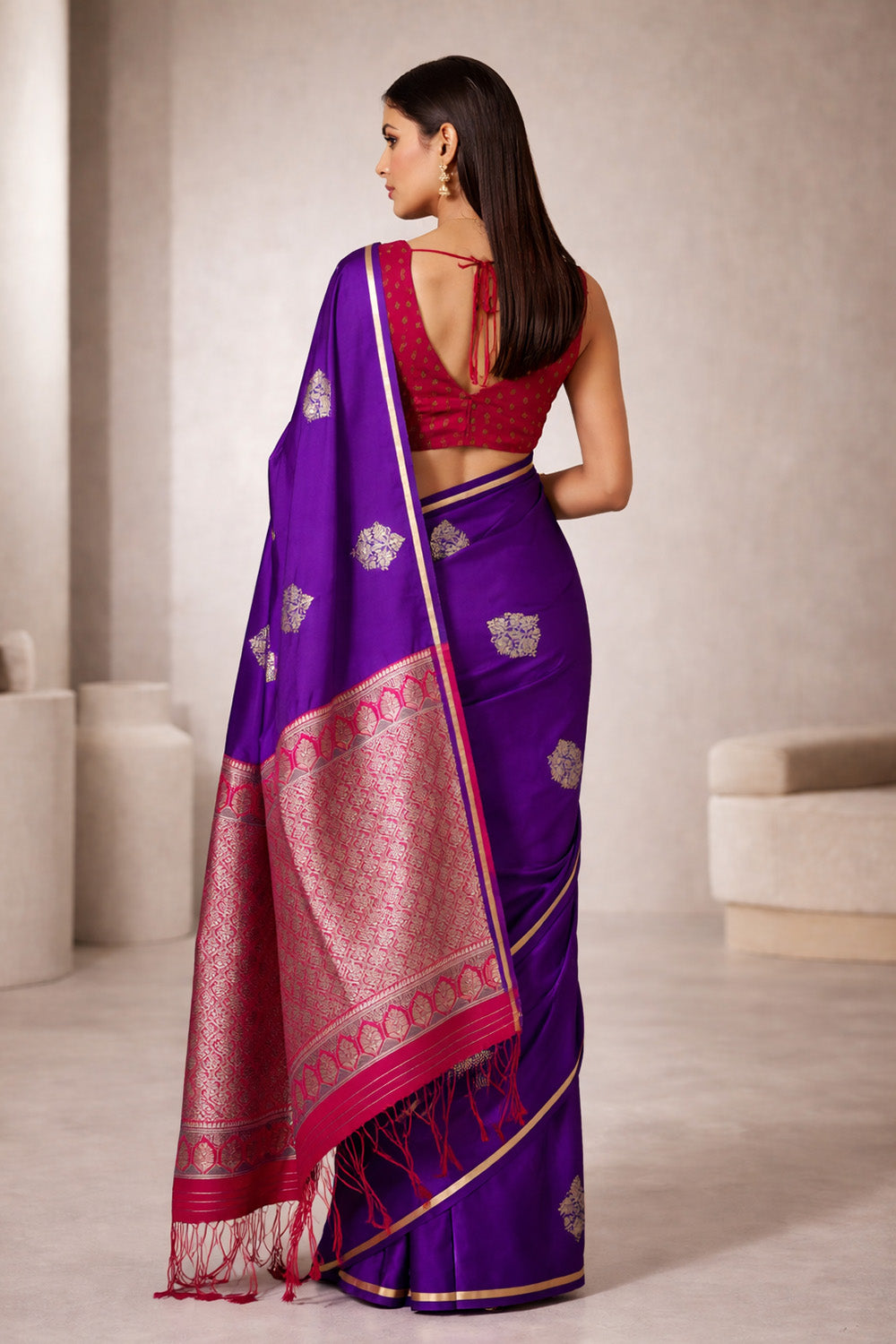 Laila Luxe Dark Blue Satin Designer One Minute Saree