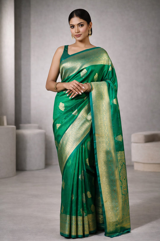 Auri Gold Green Silk Woven Ready to Wear One Minute Saree
