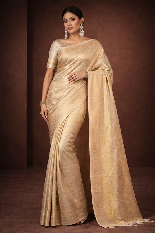 Abbey Beige Silk Handloom Weaving One Minute Saree