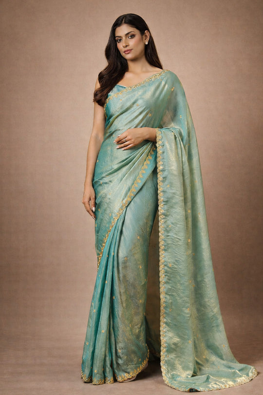 Mira Light Blue Paper Silk Embroidered Ready to Wear One Minute Saree