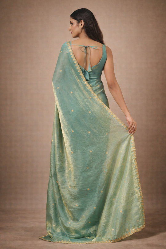 Mira Light Blue Paper Silk Embroidered Ready to Wear One Minute Saree