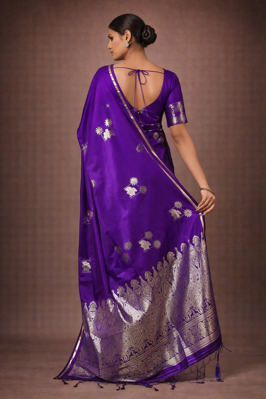 Shayna Pichwai Navy Blue Silk Foil Print Saree