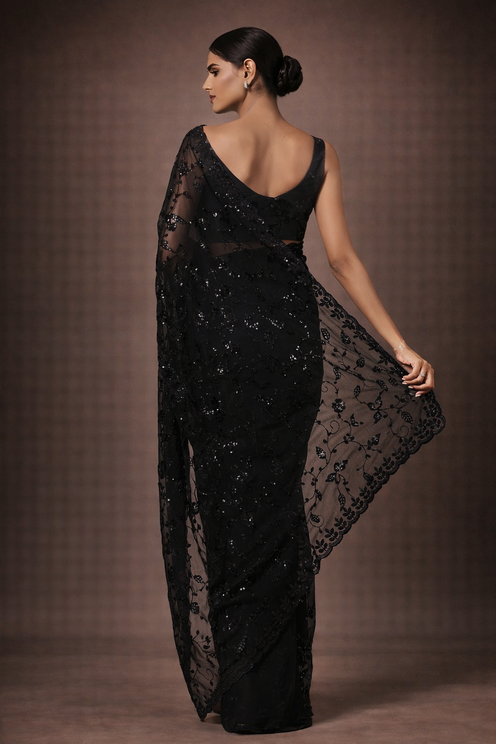 Daniella Black Georgette Embellished Ready to Wear One Minute Saree