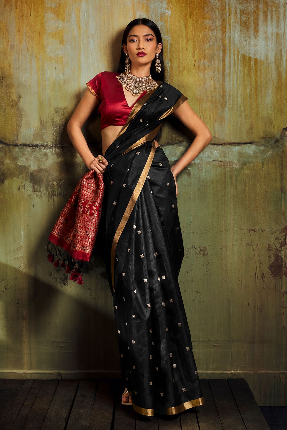 Sapna Black Handloom Weaving Silk Ready to Wear Saree