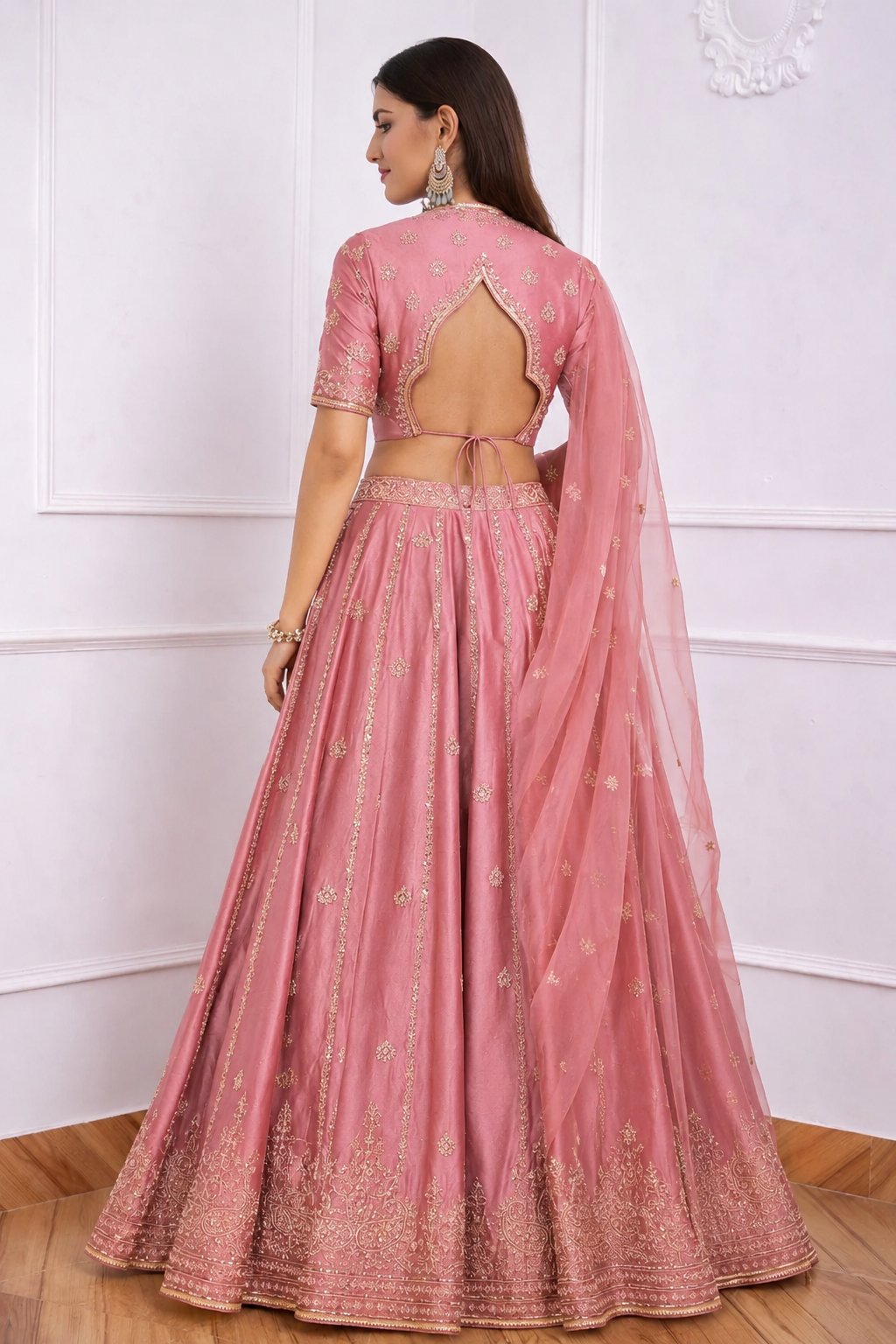 Trina Pink Sequin Embroidered Art Silk Lehenga Saree