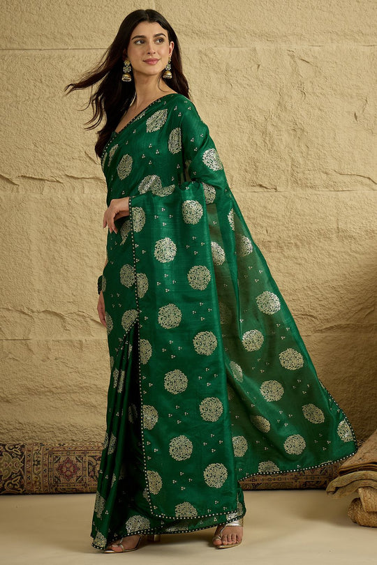 Ivy Green Georgette Floral Woven Ready To Wear Saree