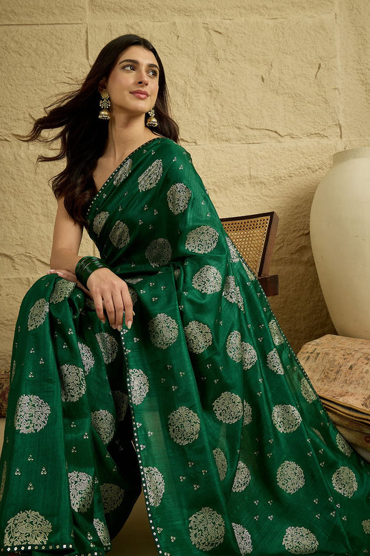 Ivy Green Georgette Floral Woven Ready To Wear Saree