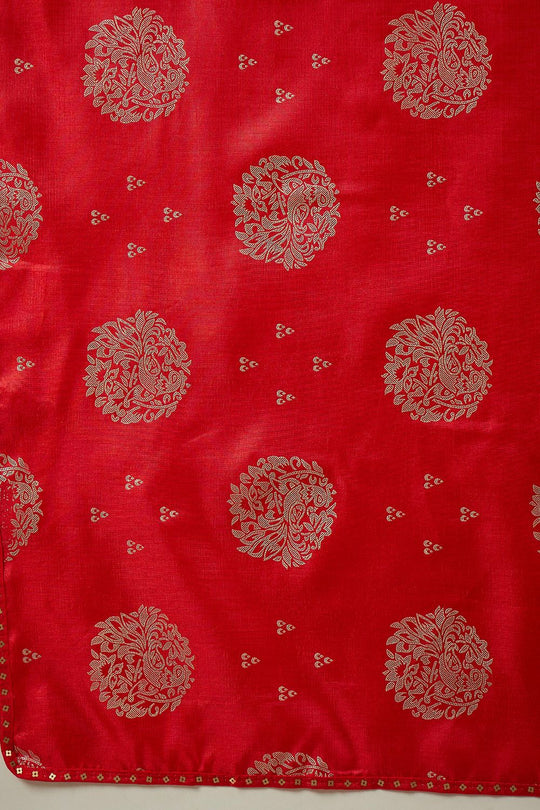 Ivy Red Georgette Floral Woven Ready To Wear Saree
