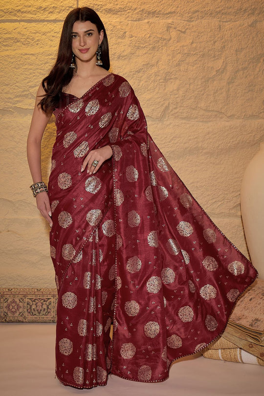 Ivy Maroon Georgette Floral Woven Ready To Wear Saree