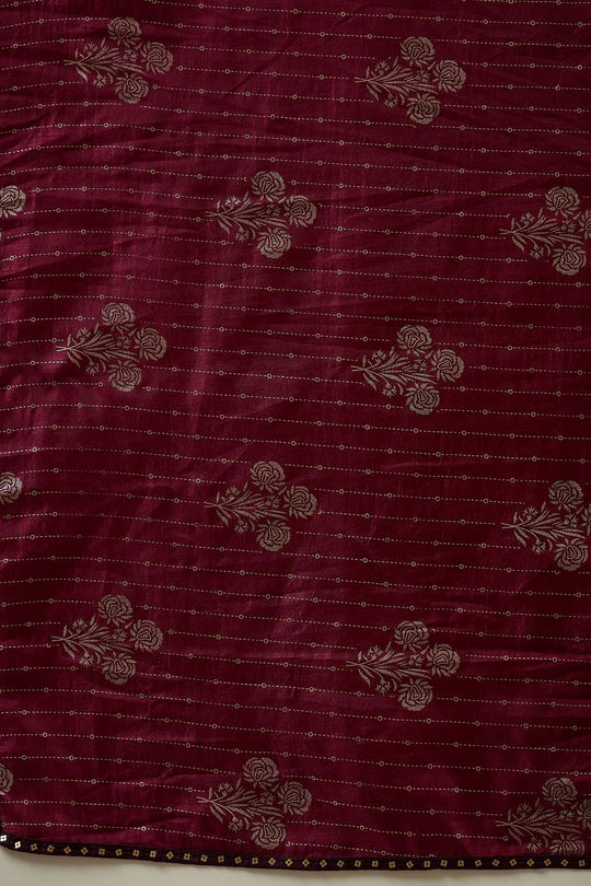 Aria Wine Georgette Floral Woven Ready To Wear Saree