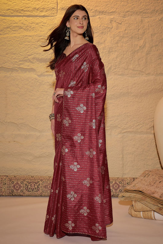 Aria Maroon Georgette Floral Woven Ready To Wear Saree