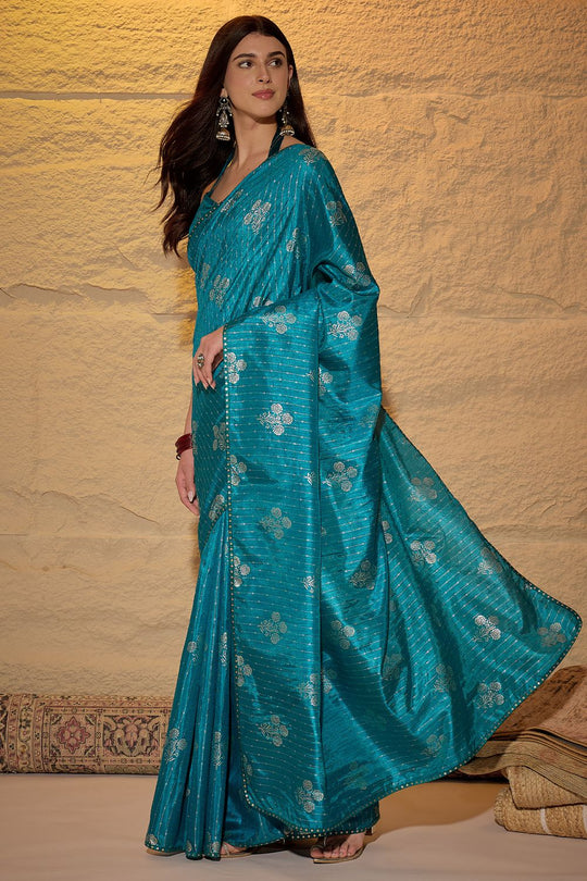 Aria Light Blue Georgette Floral Woven Ready To Wear Saree