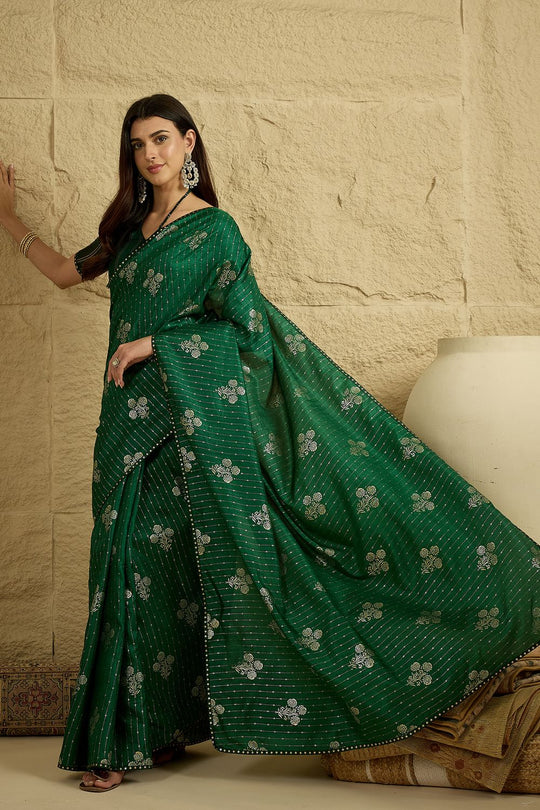 Aria Green Georgette Floral Woven Ready To Wear Saree