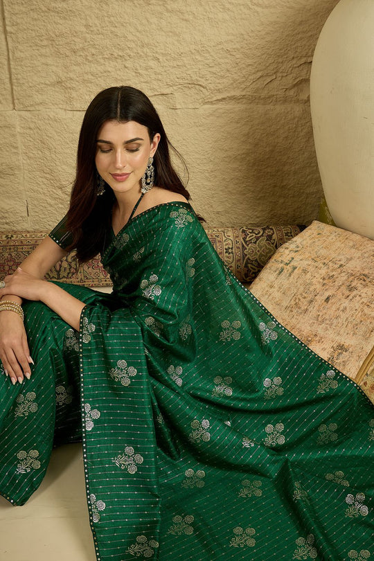 Aria Green Georgette Floral Woven Ready To Wear Saree