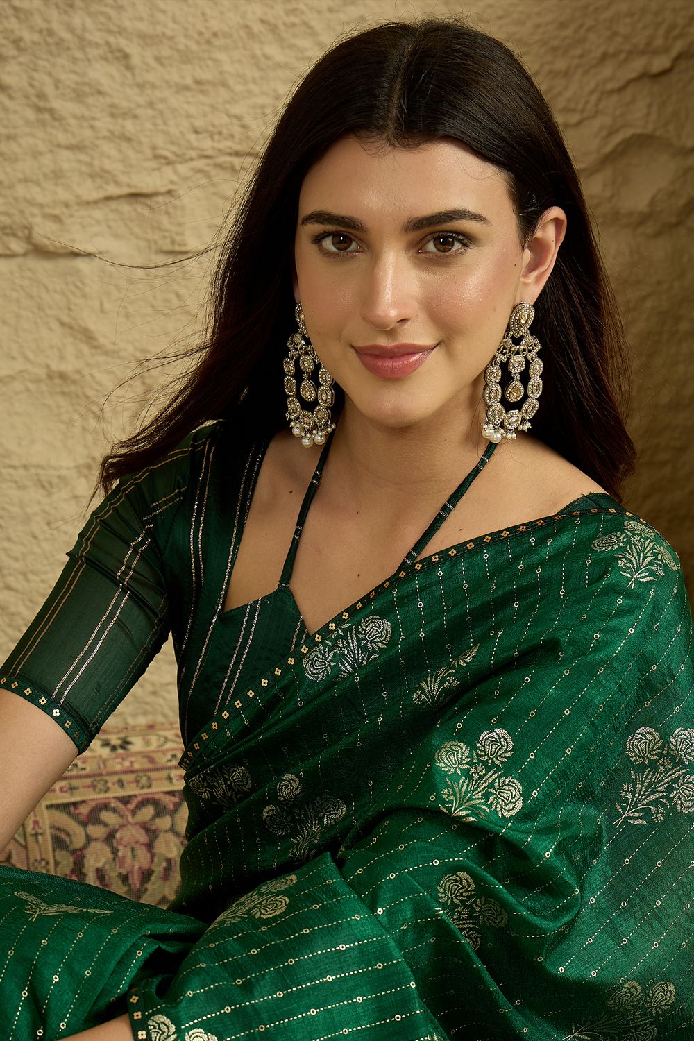 Aria Green Georgette Floral Woven Ready To Wear Saree