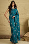 Aria Teal Blue Georgette Floral Woven Ready To Wear Saree