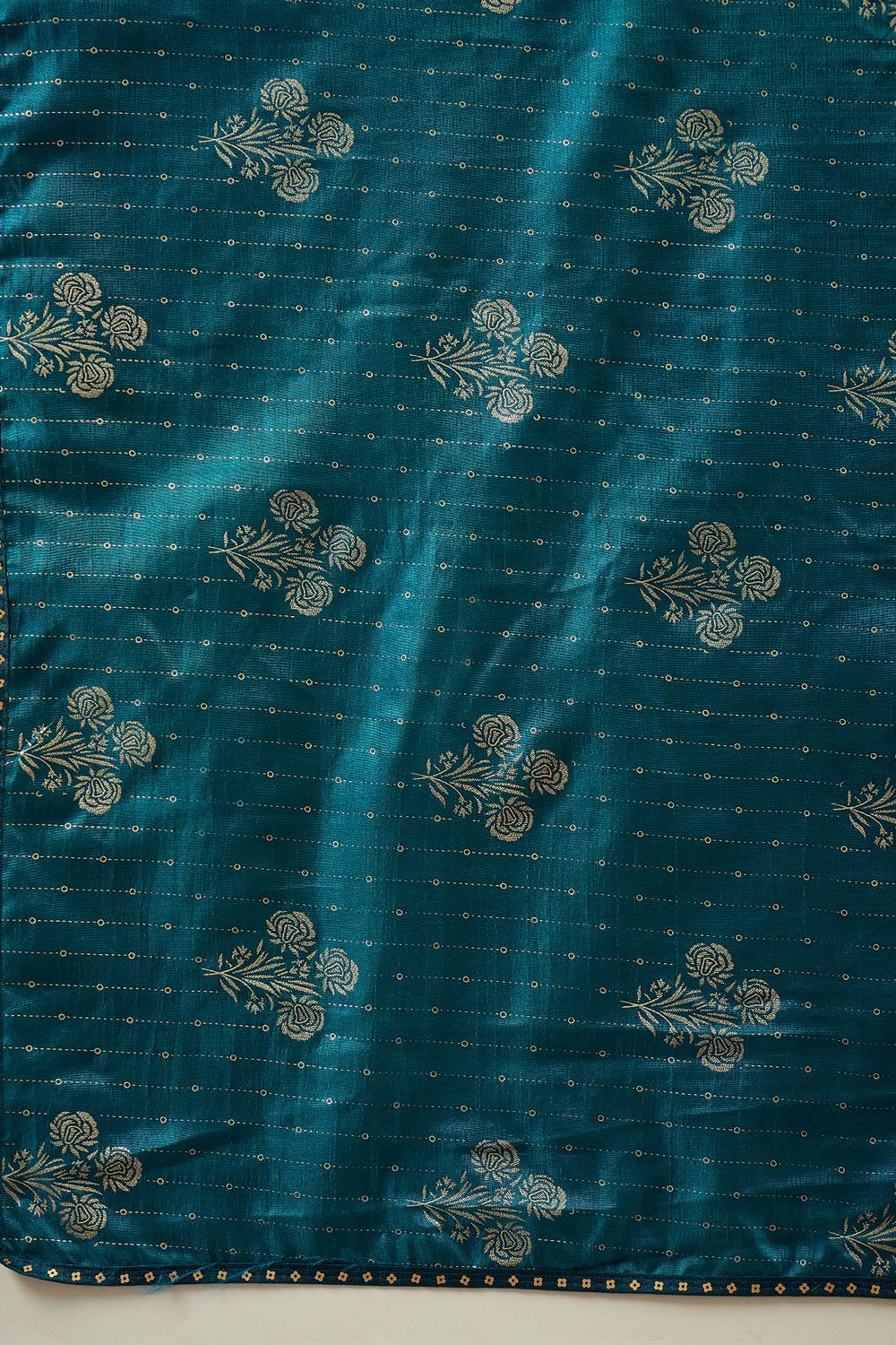 Aria Teal Blue Georgette Floral Woven Ready To Wear Saree
