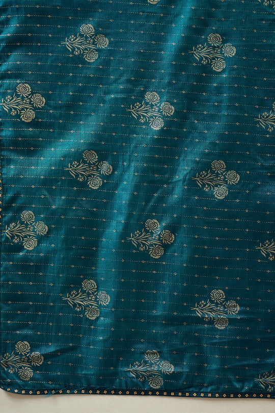 Aria Teal Blue Georgette Floral Woven Ready To Wear Saree