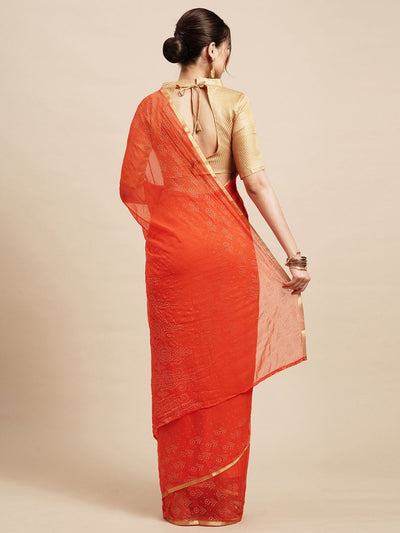 Deana Orange Chiffon Lace One Minute Saree