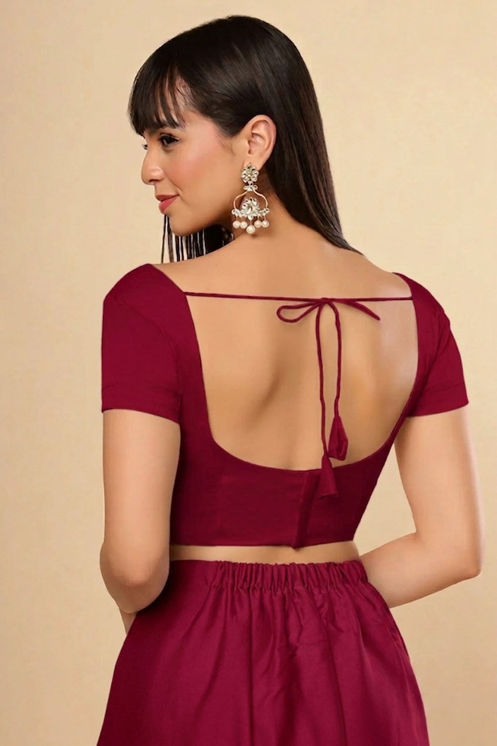 Deira Magenta Satin Comfort Stretchƒ?› Sweetheart Neck Short Sleeve Saree Blouse