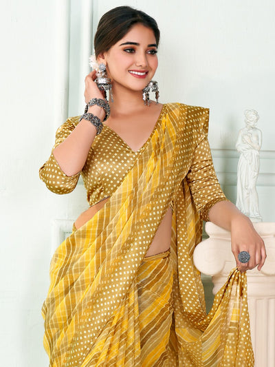 Florence Yellow Chiffon Printed One Minute Saree