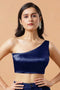 Giana Dark Blue One Shoulder Satin Comfort Stretch Blouse