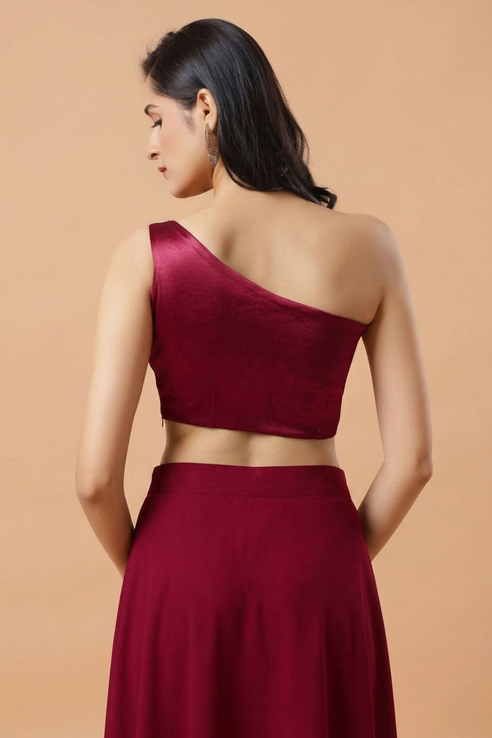 Giana Magenta One Shoulder Satin Comfort Stretch Blouse