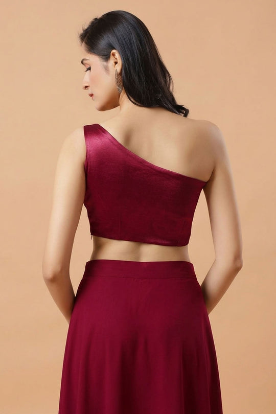 Giana Magenta One Shoulder Satin Comfort Stretch Blouse