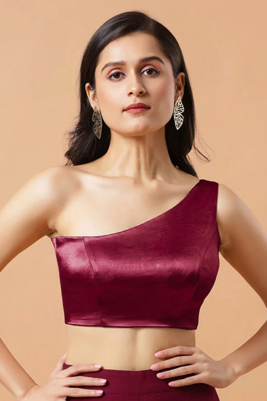 Giana Magenta One Shoulder Satin Comfort Stretch Blouse