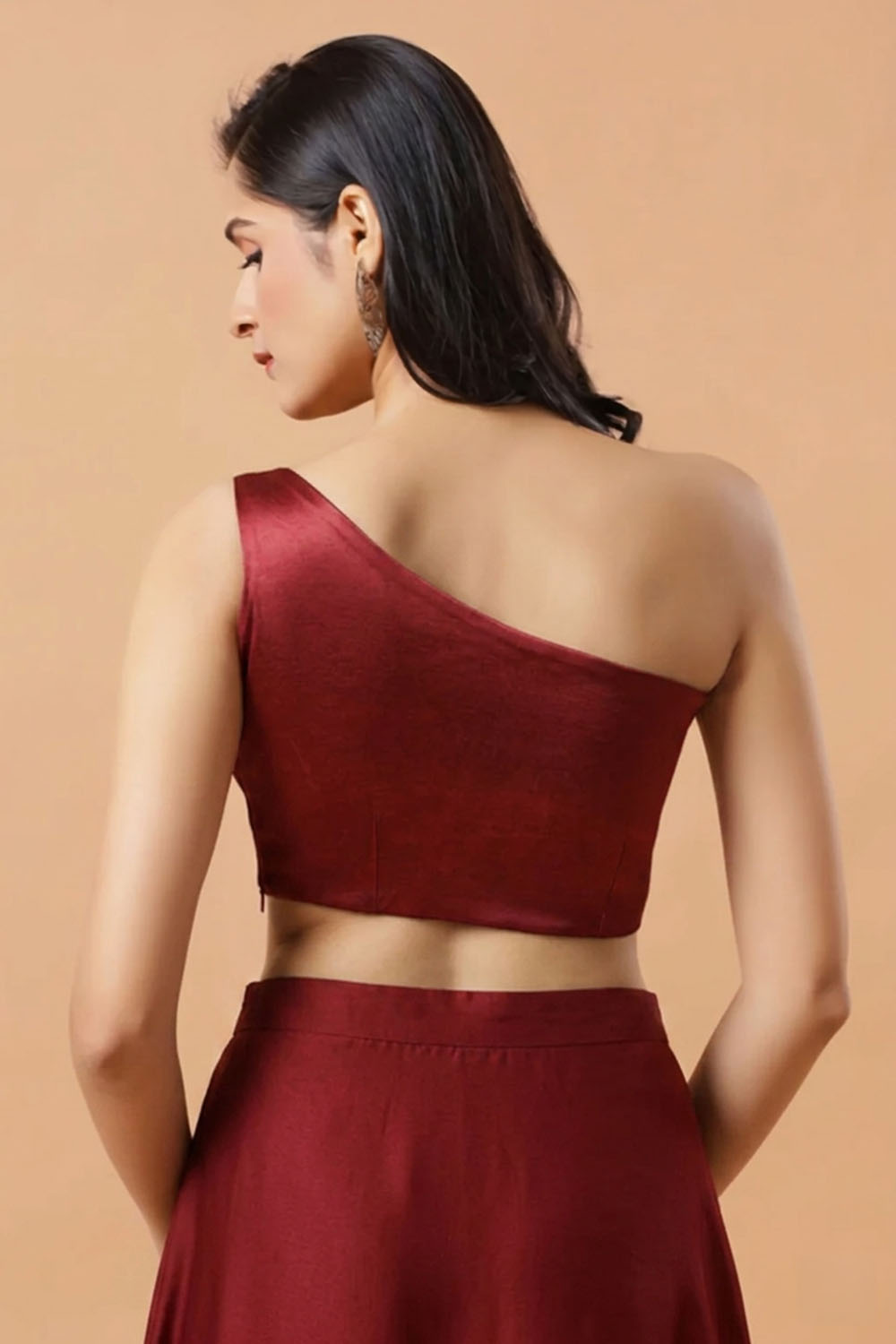 Giana Red One Shoulder Satin Comfort Stretch Blouse