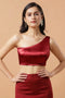 Giana Red One Shoulder Satin Comfort Stretch Blouse