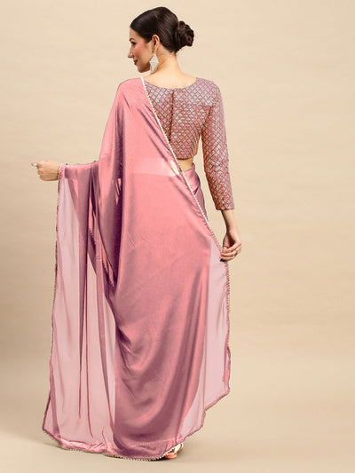 Sula Lavender Pink Georgette Party Wear Solid Saree