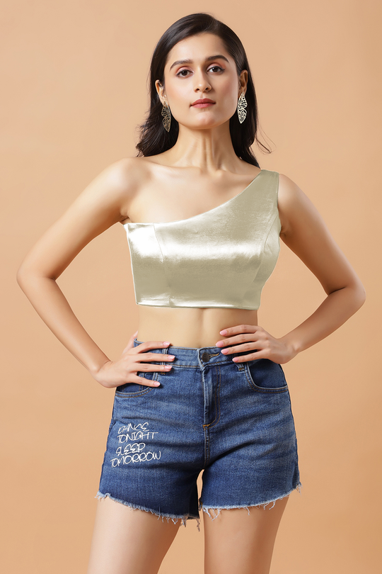 Giana Cream One Shoulder Satin Stretch Blouse