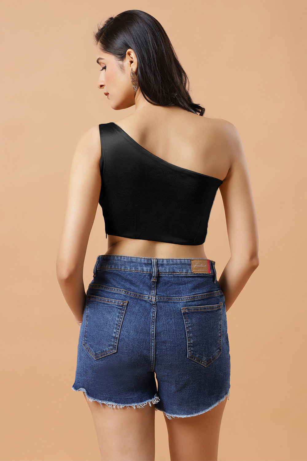 Giana Black One Shoulder Satin Stretch Blouse