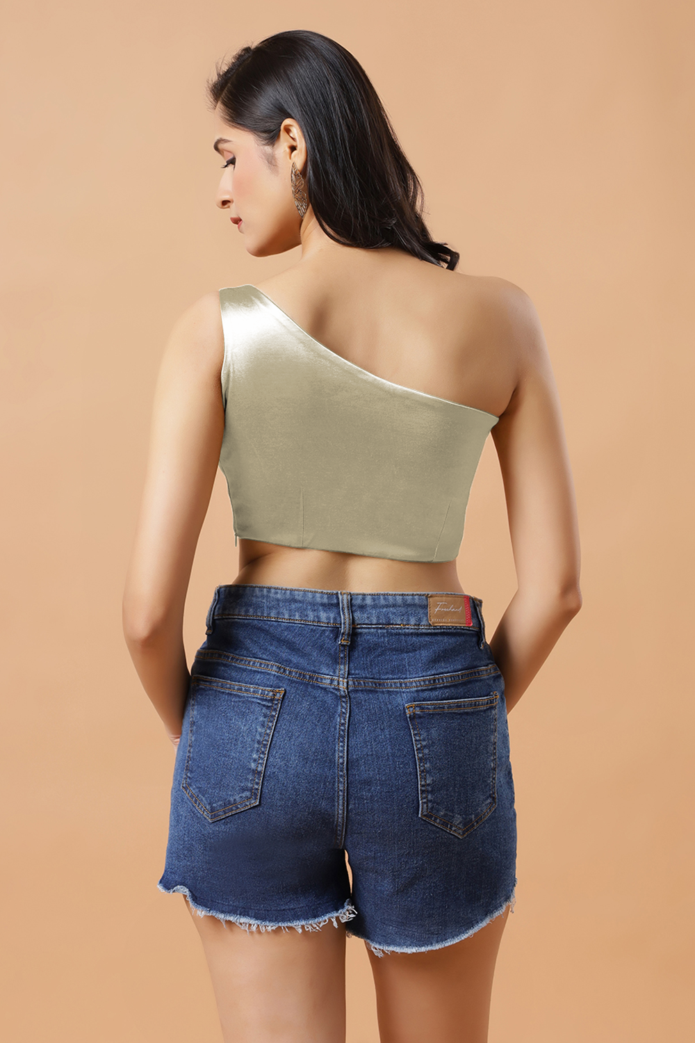 Giana Cream One Shoulder Satin Stretch Blouse