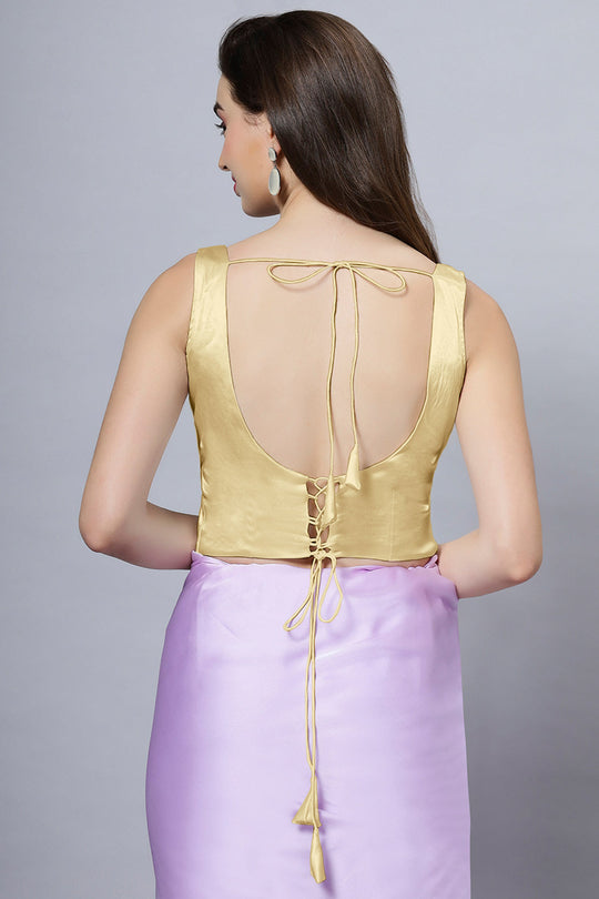 Reema Gold Satin Comfort Stretch Deep U Adjustable Tie Back Blouse