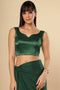 Ilia Bottle Green Satin Comfort Stretchƒ?› Sweetheart Neck Sleeveless Saree Blouse