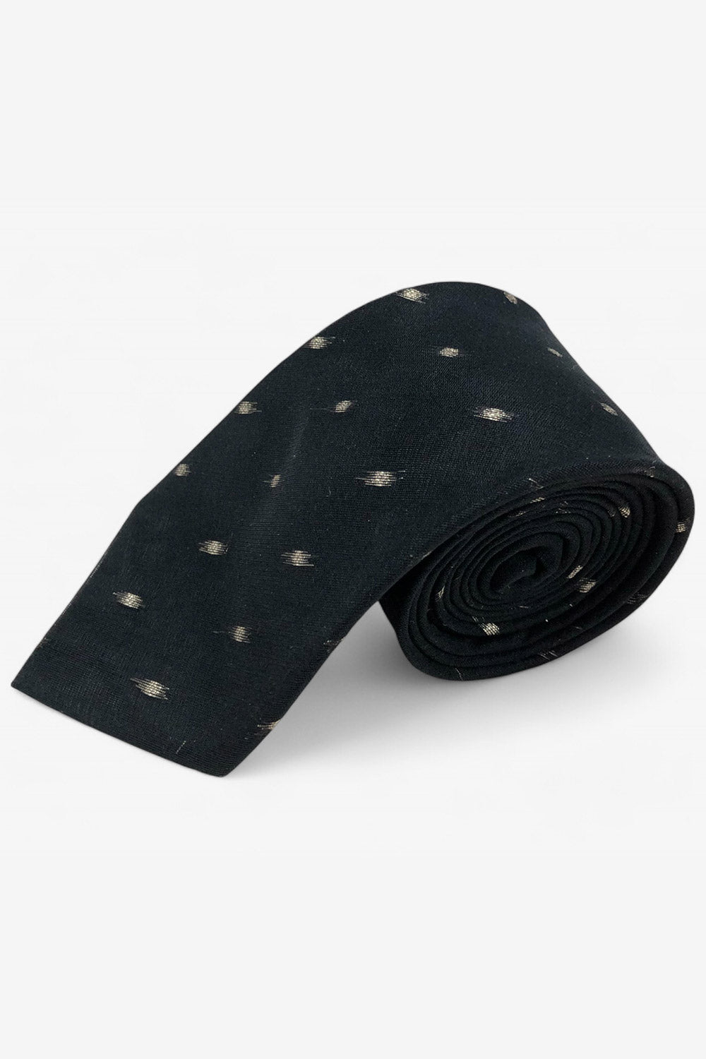 Black Ethnic Gold Buti Silk Black Tie