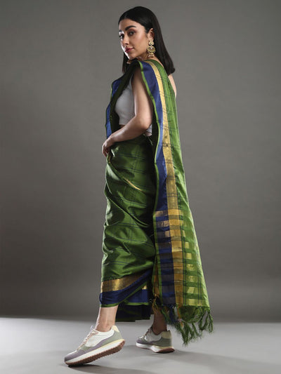 Jiya Green Cotton Blend Printed One Minute Saree