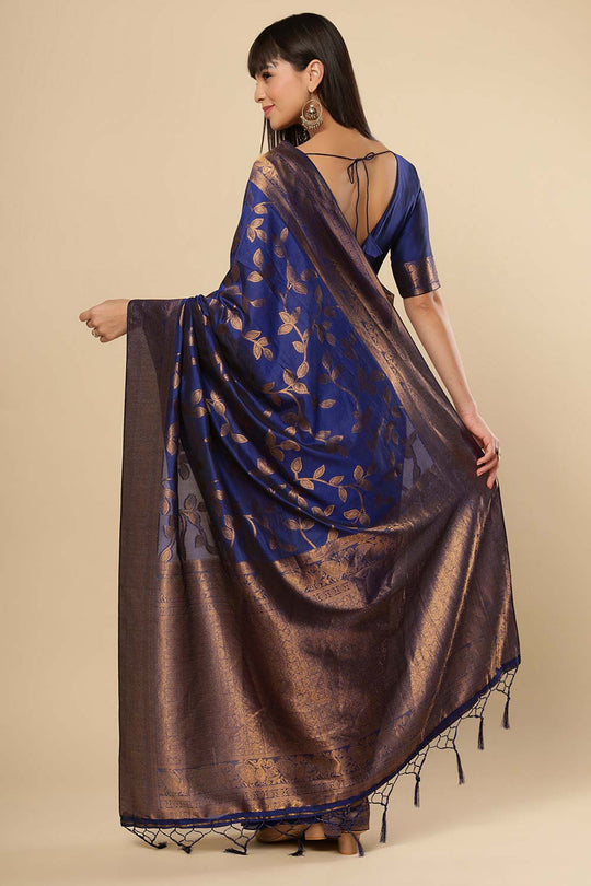 Drew Navy Blue Art Silk Kanjivaram One Minute Saree