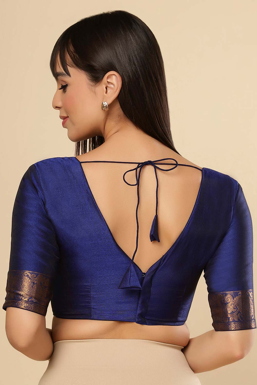 Drew Navy Blue Art Silk Kanjivaram One Minute Saree