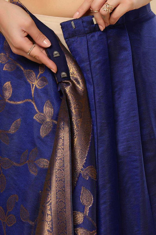 Drew Navy Blue Art Silk Kanjivaram One Minute Saree